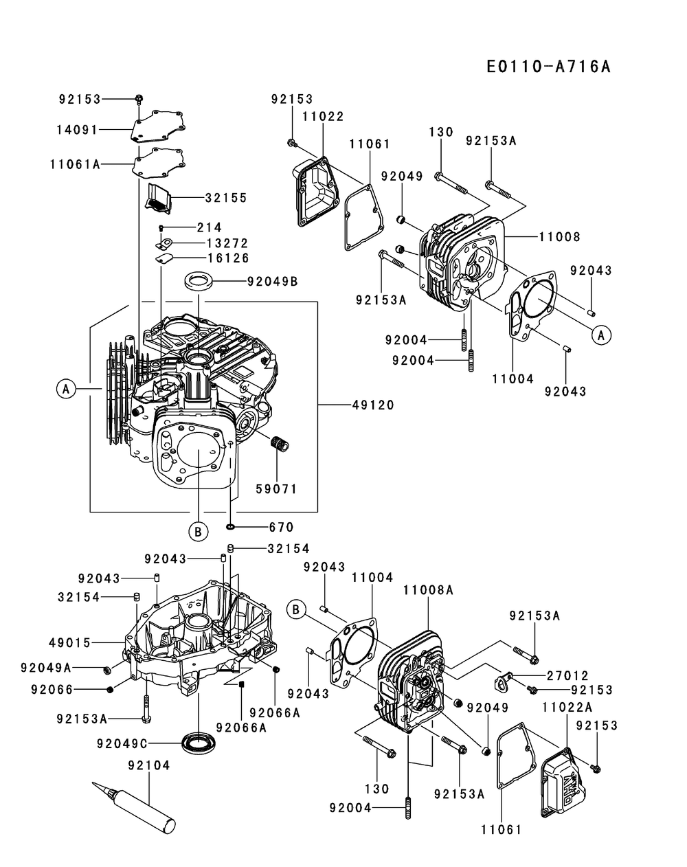 Kawasaki Fr600v-As06 Cylinder And Crankcase Diagram and Parts List for XT2-LX42KW (Carb-13WGA1CS210)(2015) Cub Cadet Lawn Tractor